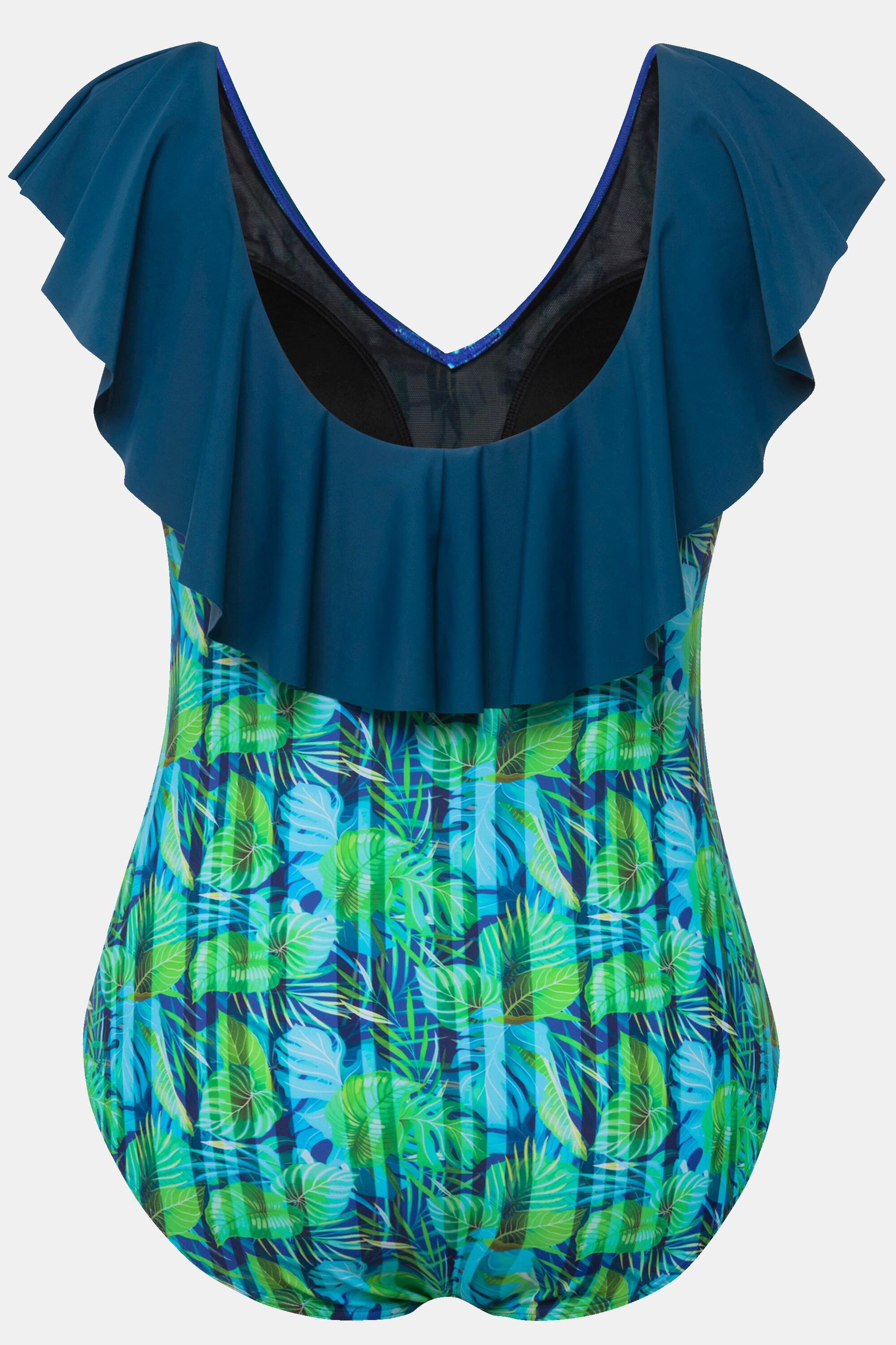 Ulla Popken Maillot de bain Fleurs Rayures Bonnets Souples Volant  