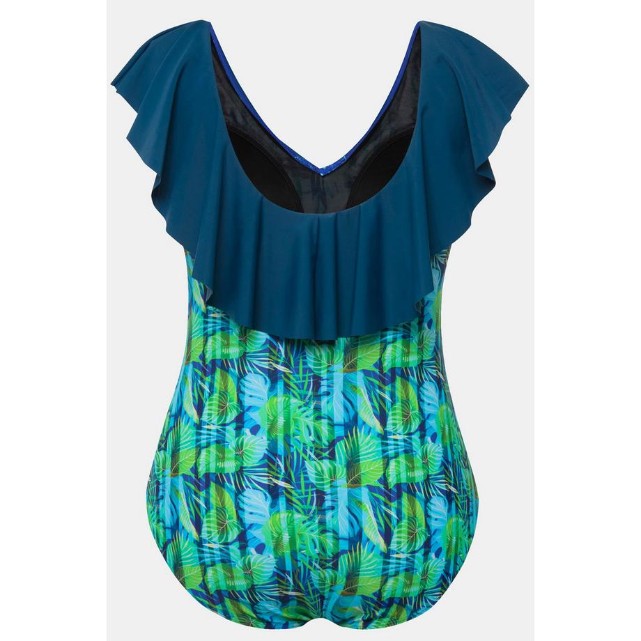 Ulla Popken Badeanzug Blüten Streifen Softcups Volant  