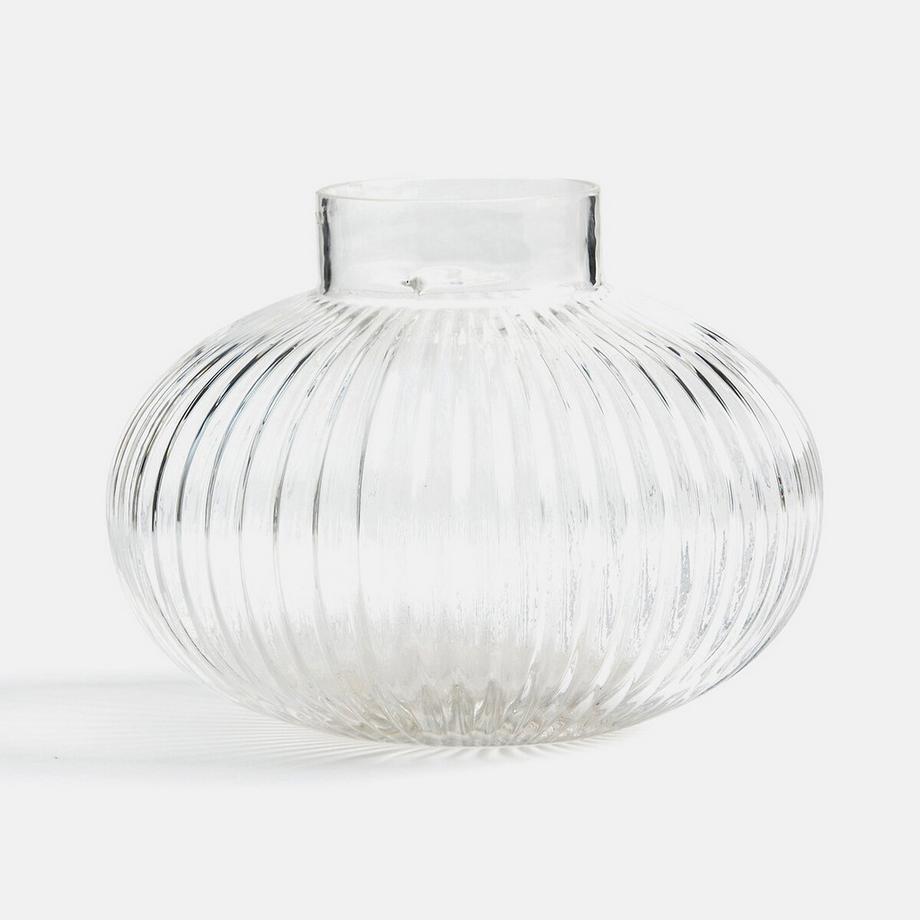 Runde Vase Afa aus geriffeltem Glas