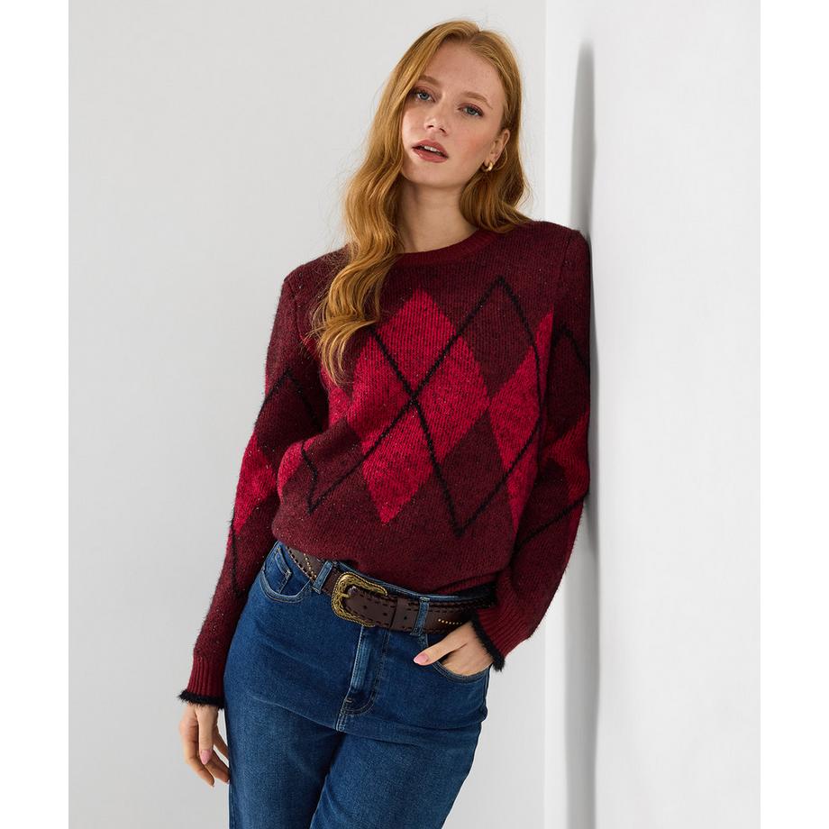 Pullover mit Rundhalsausschnitt und Argyle-Muster