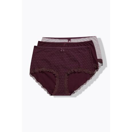 Ulla Popken Hipster Confezione da 3 Righe Pois Tinta Unita  