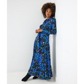 Robe-chemise longue à fleurs imprimées bleues