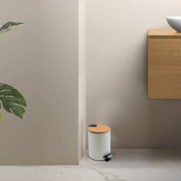 spirella Badezimmer Treteimer Stahl & Bambus ADONIS 3L Weiß  