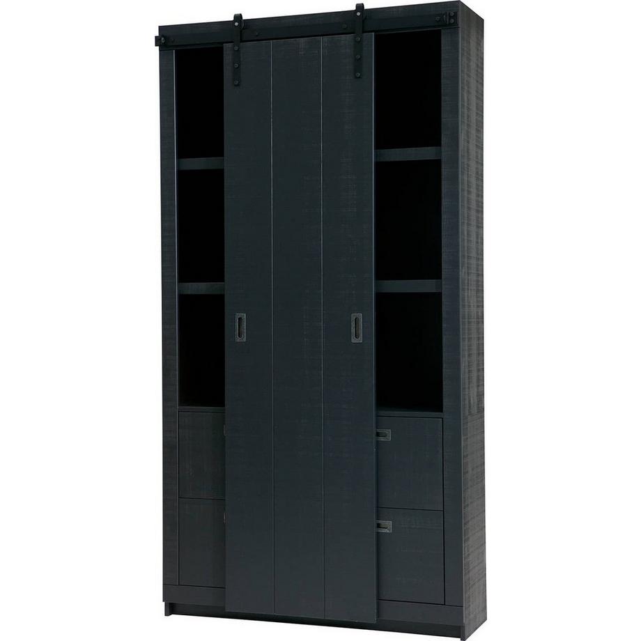 mutoni Armoire à portes coulissantes Barn pin FSC noir 122x230  