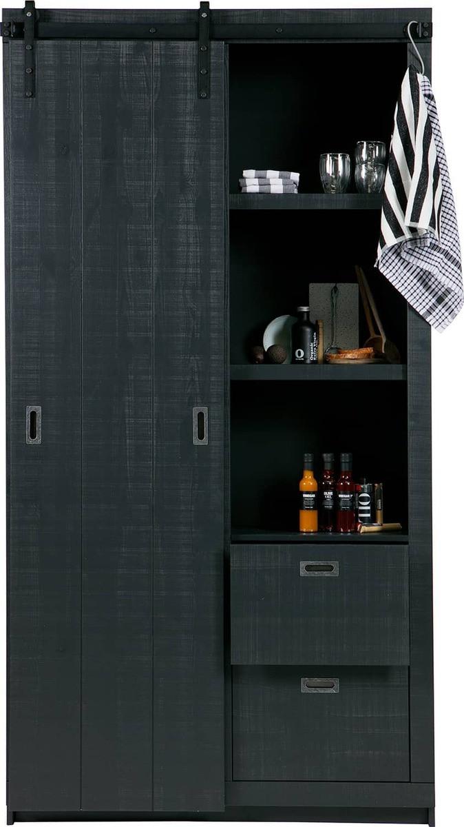 mutoni Armoire coulissante Barn pin scié noir (FSC)  