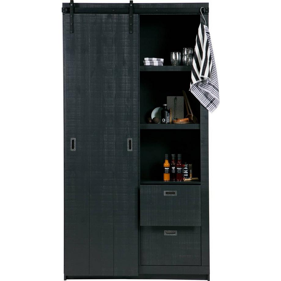 mutoni Armoire à portes coulissantes Barn pin FSC noir 122x230  