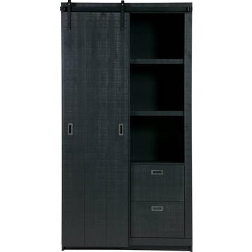 Armoire à portes coulissantes Barn pin FSC noir 122x230