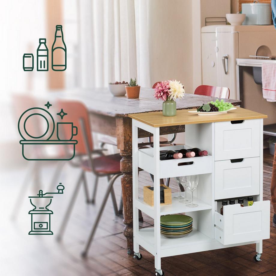 Northix Carrello da cucina con piano di lavoro  