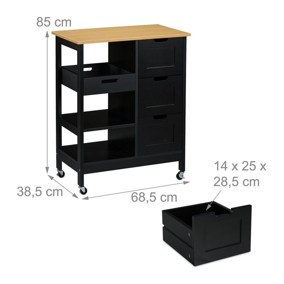 Northix Carrello da cucina con piano di lavoro  