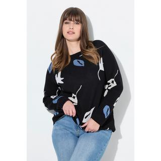 Ulla Popken Maglione Motivo Foglie Scollo a Barca Maniche Lunghe Cotone Biologico  