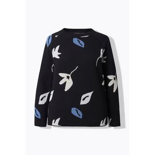 Ulla Popken Maglione Motivo Foglie Scollo a Barca Maniche Lunghe Cotone Biologico  