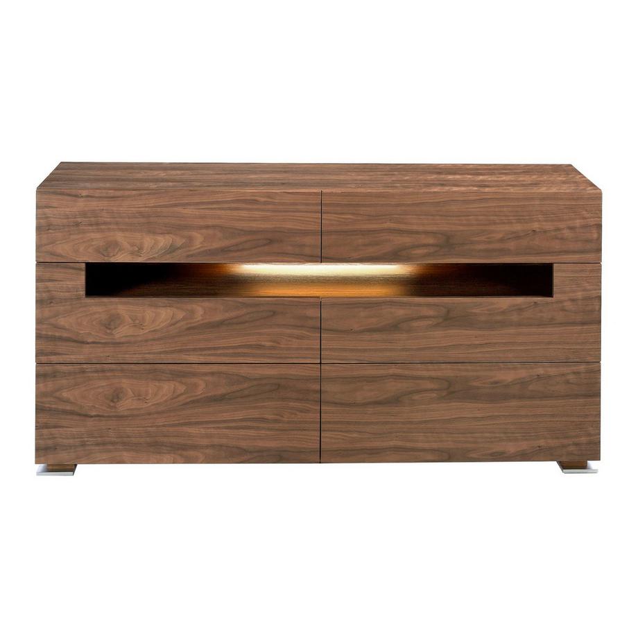ANGEL CERDA Sideboard Nussbaum und polierter Stahl mit Innenbeleuchtung  