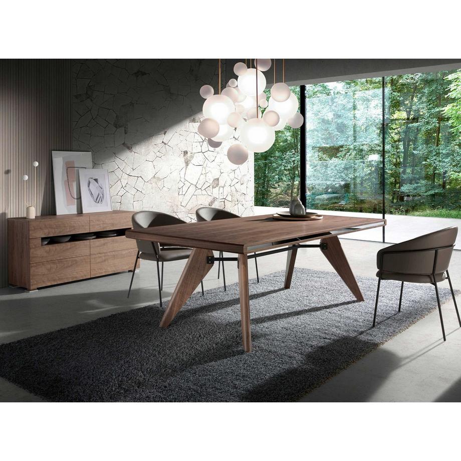 ANGEL CERDA Sideboard Nussbaum und polierter Stahl mit Innenbeleuchtung  