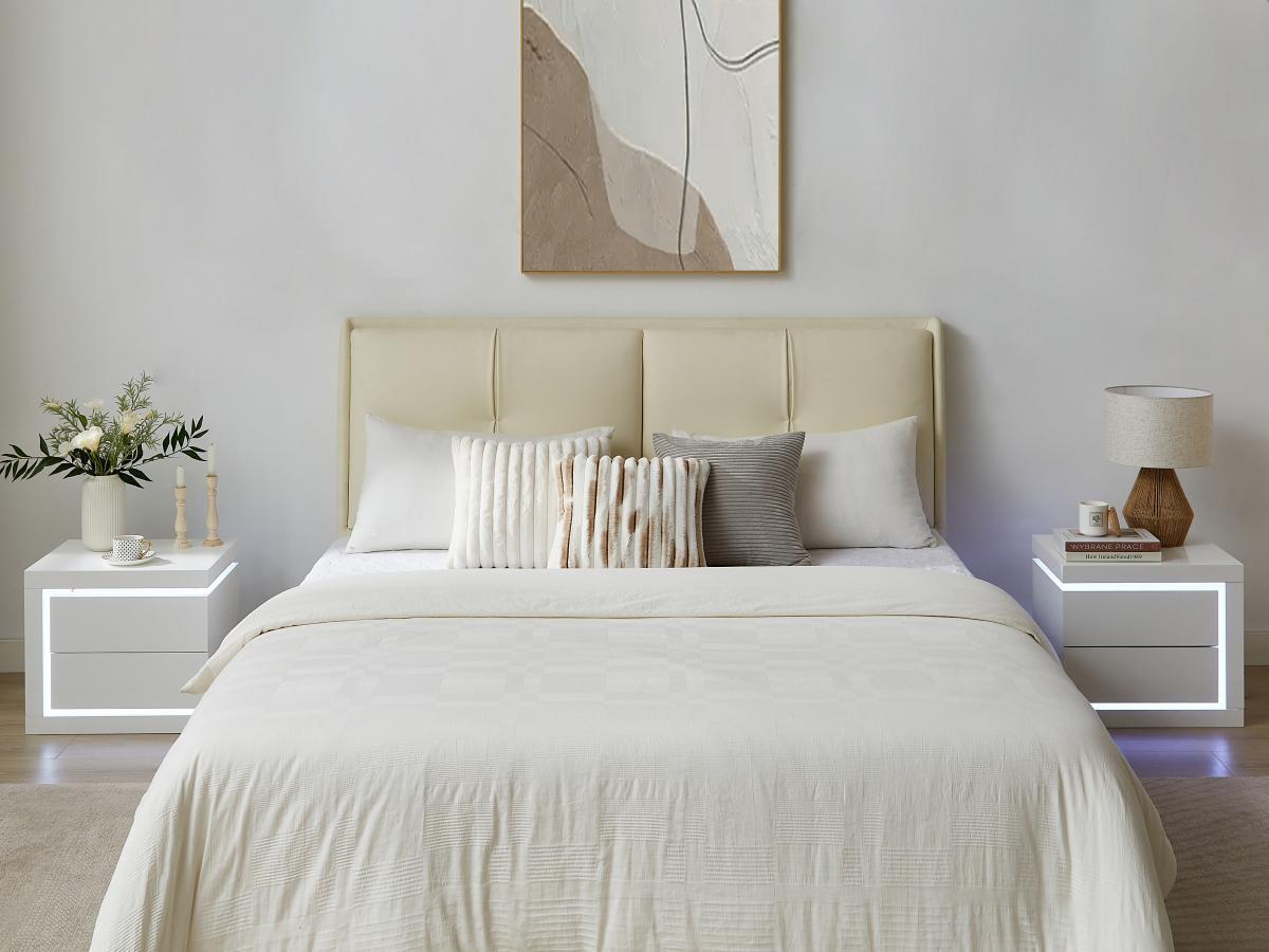 Vente-unique Comodino lato sinistro con 2 cassetti Con LED Bianco laccato - FLARANCIA  