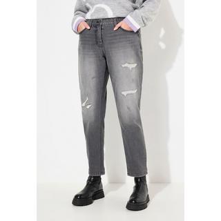 Ulla Popken  Jean Boyfriend en tissu stretch, détails destroy, coupe 5 poches 