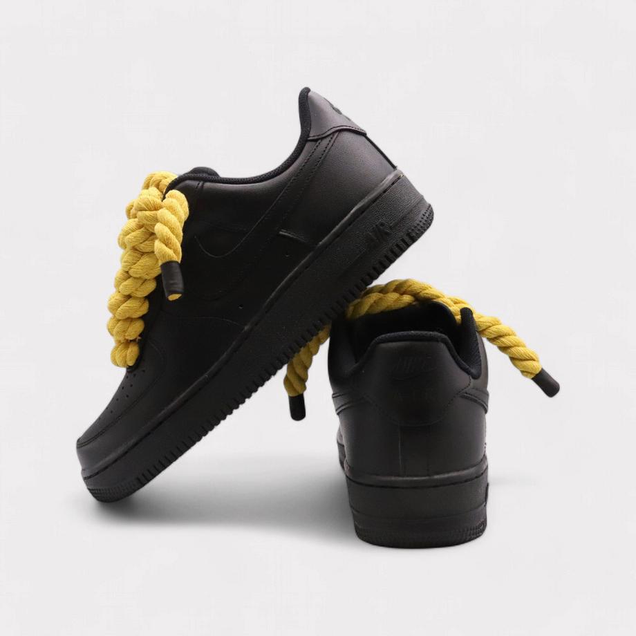 NIKE  Air Force 1 Black - Rope Lace Yellow 