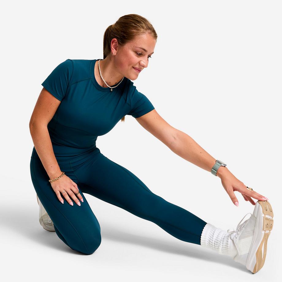 DOMYOS  Shape - Formende Sport-Leggings mit hoher Taille , Entenblau 