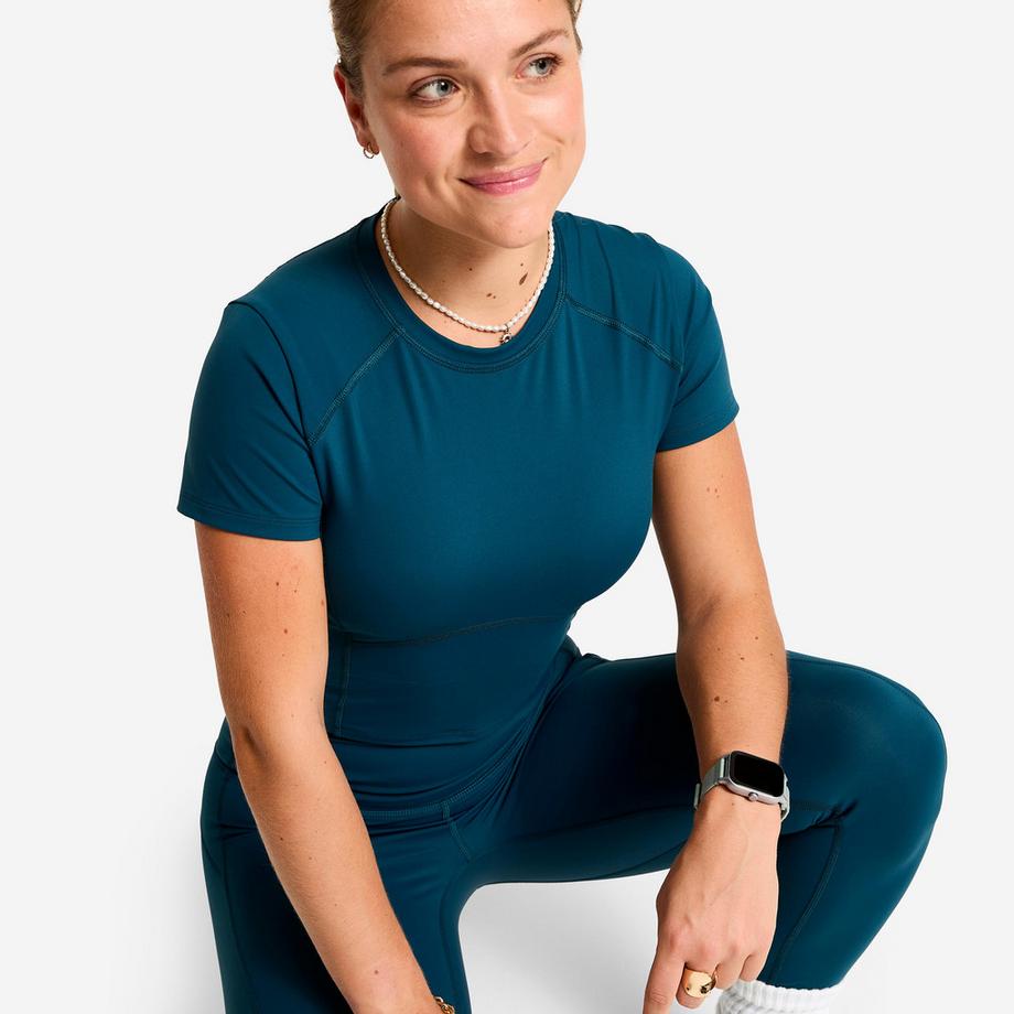 DOMYOS  Shape - Formende Sport-Leggings mit hoher Taille , Entenblau 