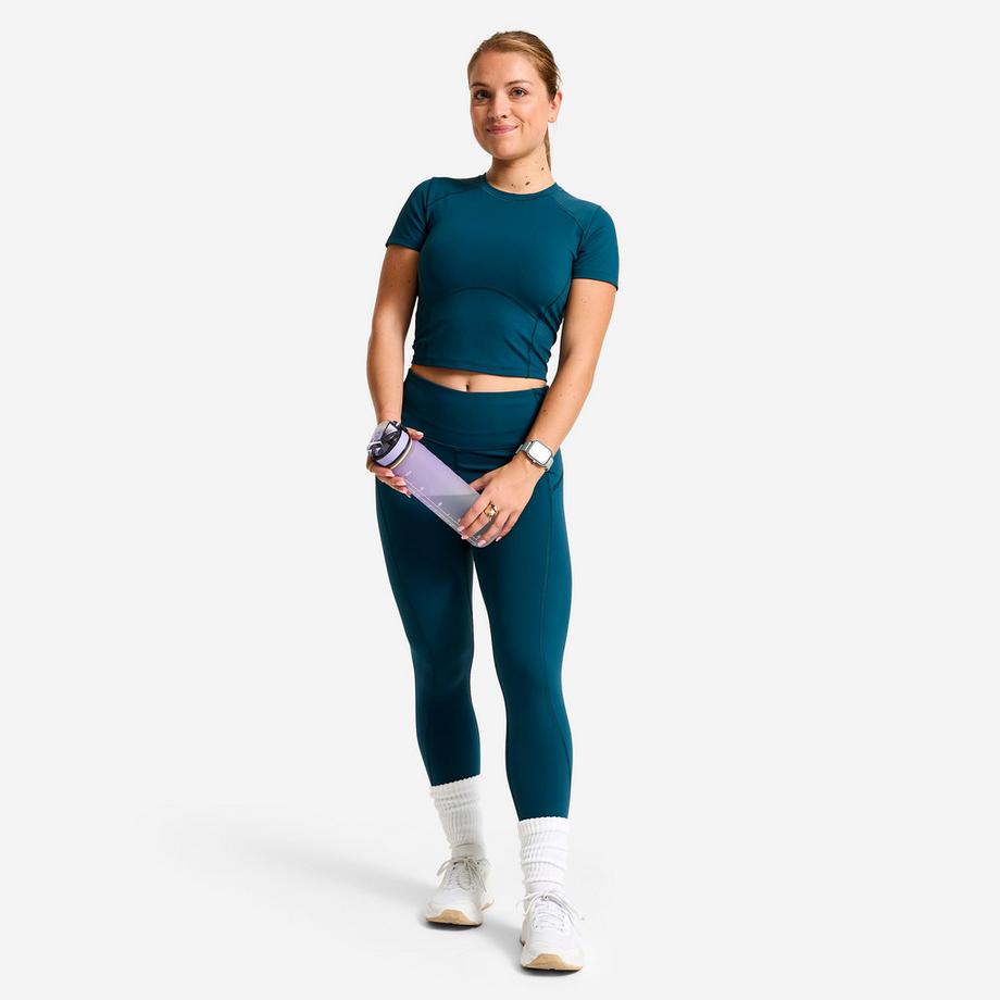 DOMYOS  Shape - Formende Sport-Leggings mit hoher Taille , Entenblau 