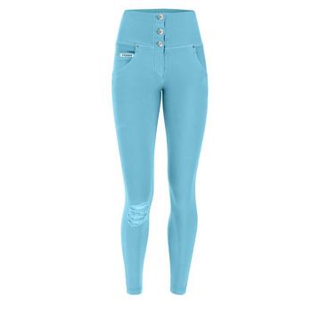Jeans push-up WR.UP® in tessuto intrecciato, lunghezza 7/8, vita alta con bottoni e strappi.
