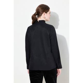 Ulla Popken  Blusa in tessuto Oxford con scollo montante e maniche lunghe 