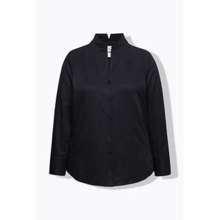 Ulla Popken  Blusa in tessuto Oxford con scollo montante e maniche lunghe 