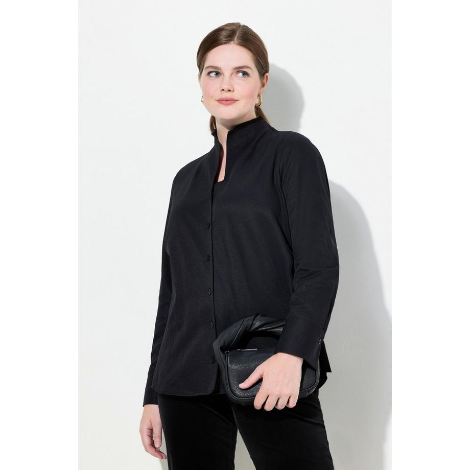 Ulla Popken Blusa in tessuto Oxford Collo a calice Maniche lunghe  