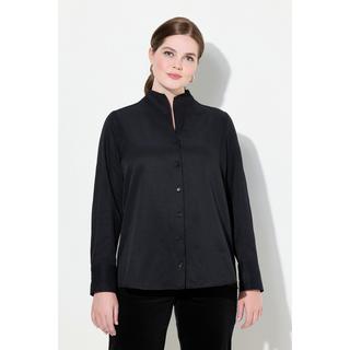 Ulla Popken  Blusa in tessuto Oxford con scollo montante e maniche lunghe 