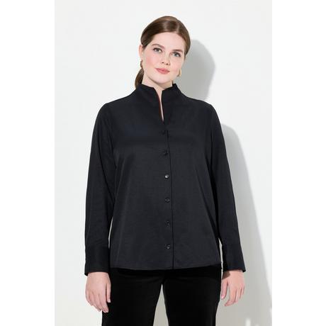 Ulla Popken  Blusa in tessuto Oxford con scollo montante e maniche lunghe 