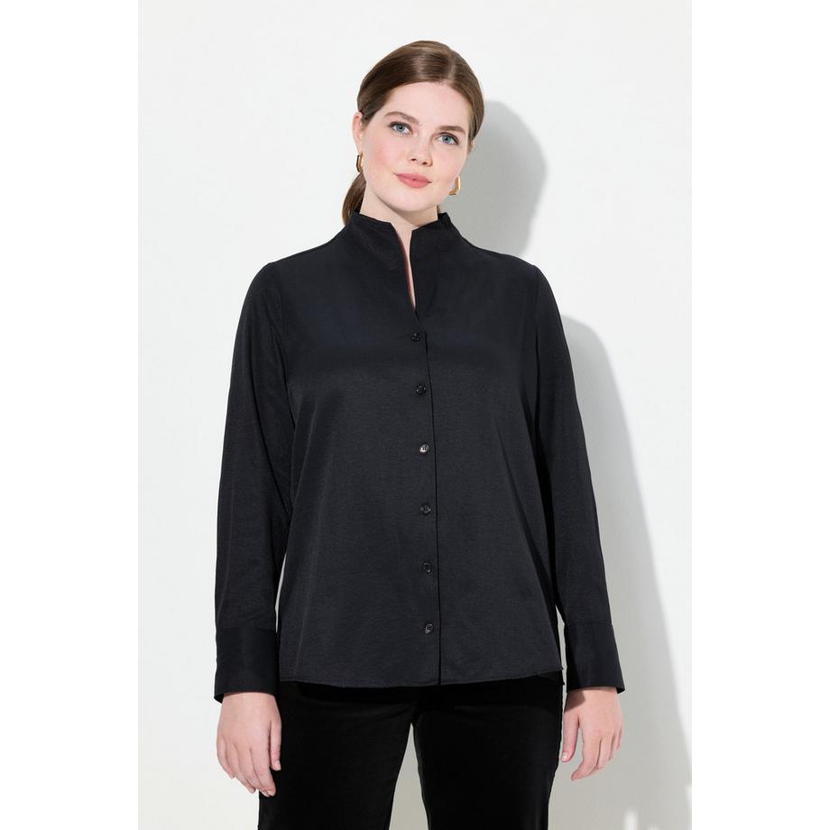 Ulla Popken Blusa in tessuto Oxford Collo a calice Maniche lunghe  