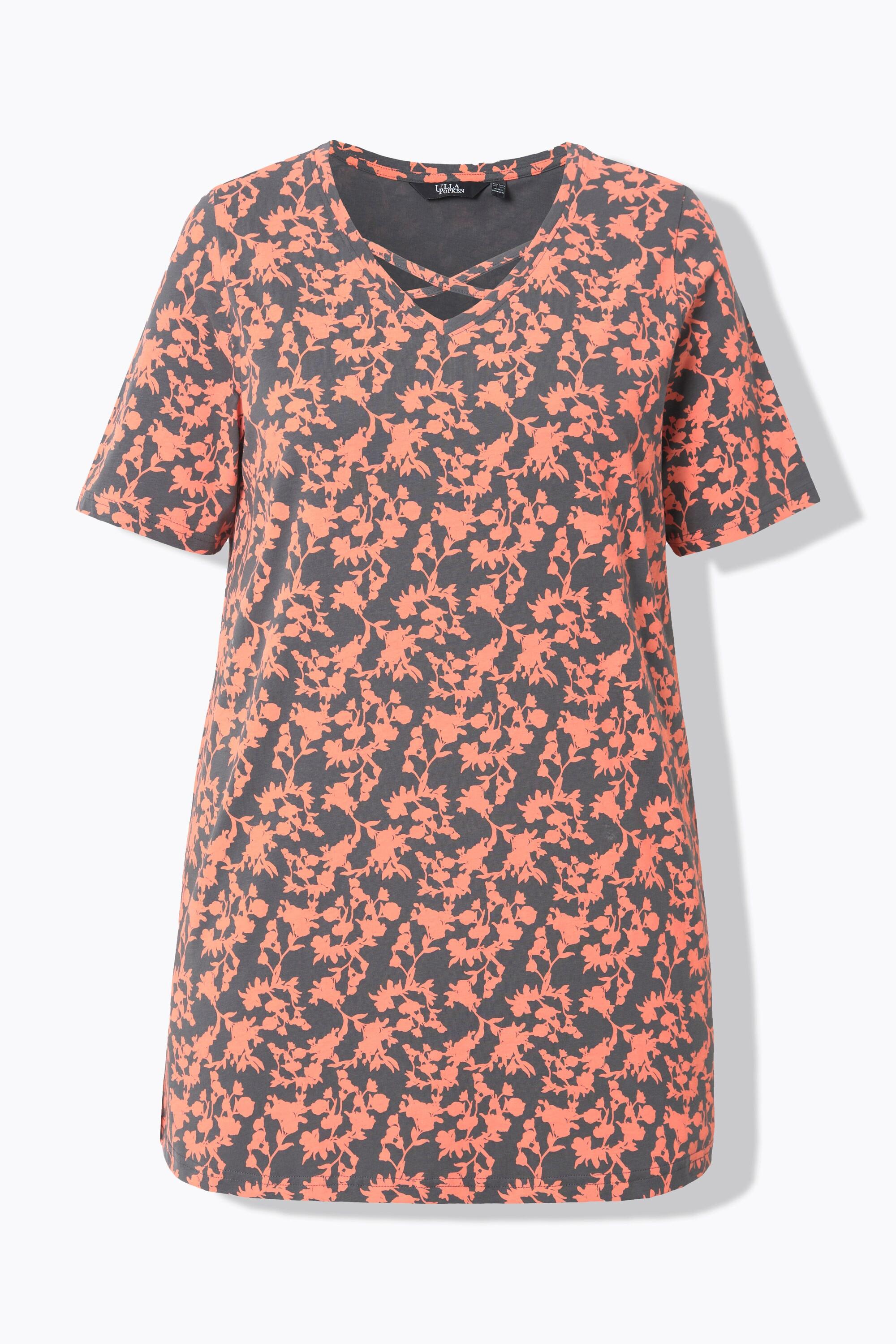 Ulla Popken  T-shirt con laccetti, scollo a V e mezze maniche 