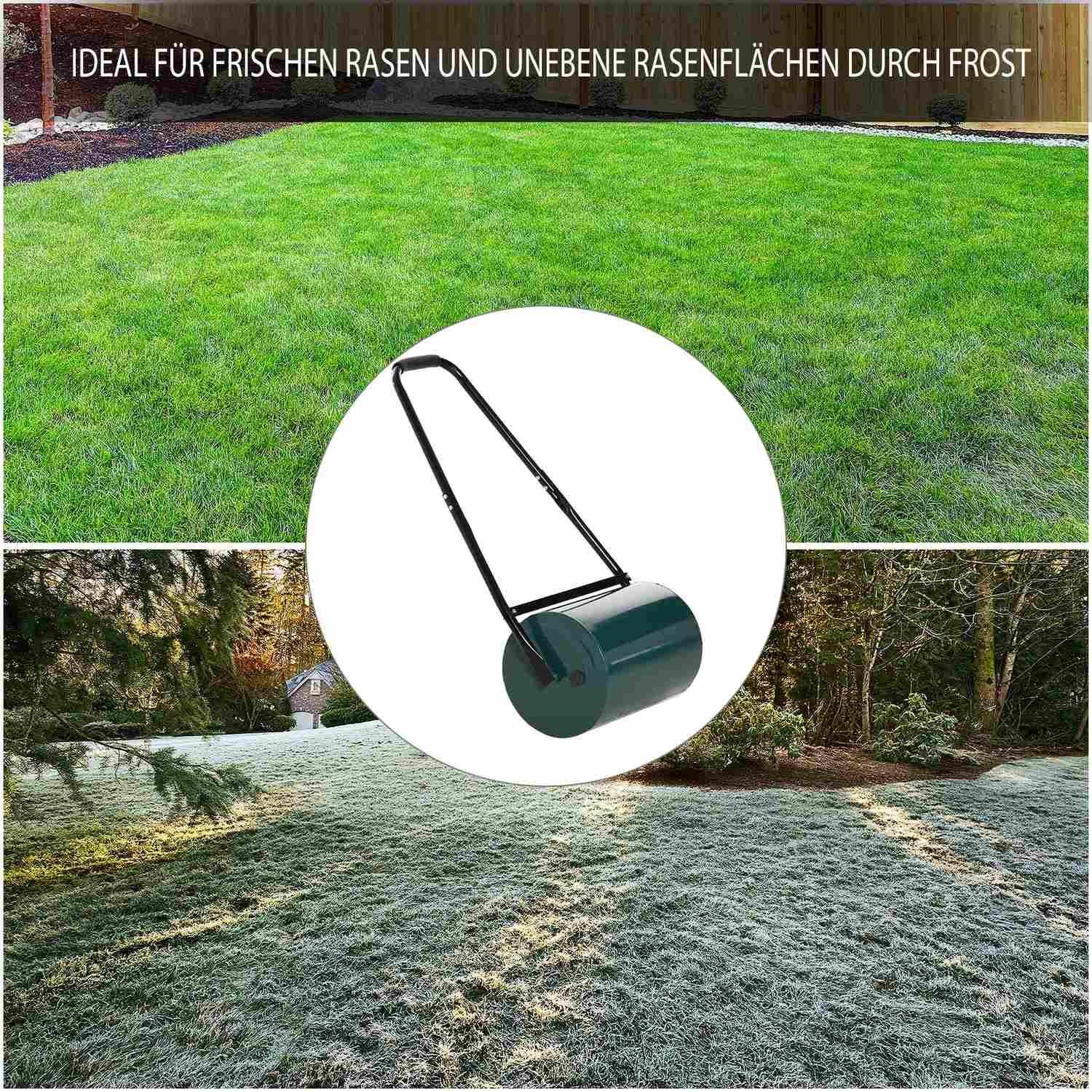 Northio Rouleau à gazon rouleau de jardin rouleau de jardin avec poignée en U 31 cm diamètre 30 cm largeur de travail 40 L eau/sable remplissage métal vert  