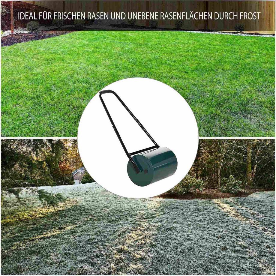 Northio Rasenwalze Gartenrolle Gartenwalze mit U-Griff 31 cm Durchmesser 30 cm Arbeitsbreit 40 L Wasser-/Sandfüllunge Metall Grün  