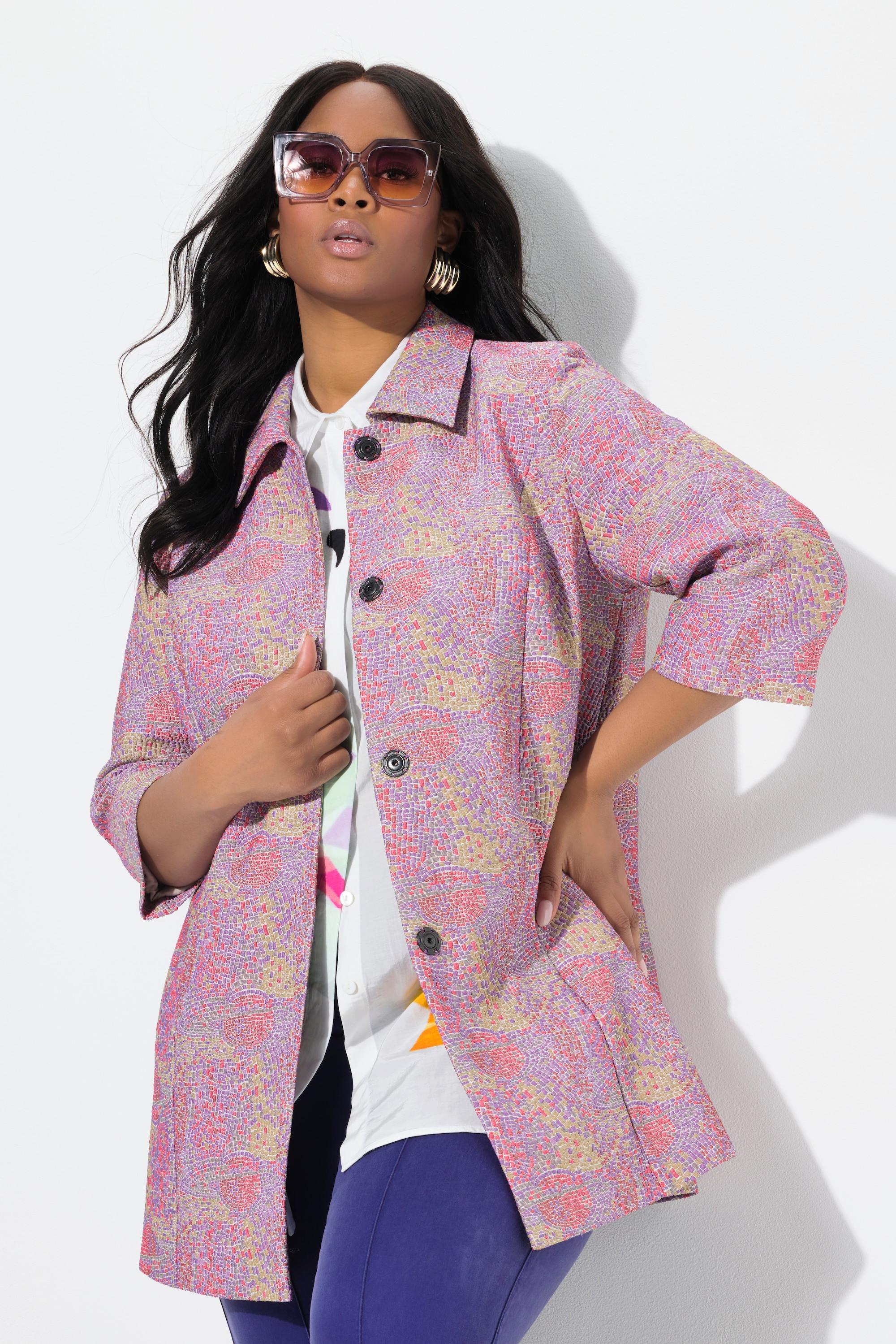 Ulla Popken Mosaik Design Hemdkragen 3/4 Arm Jacke  