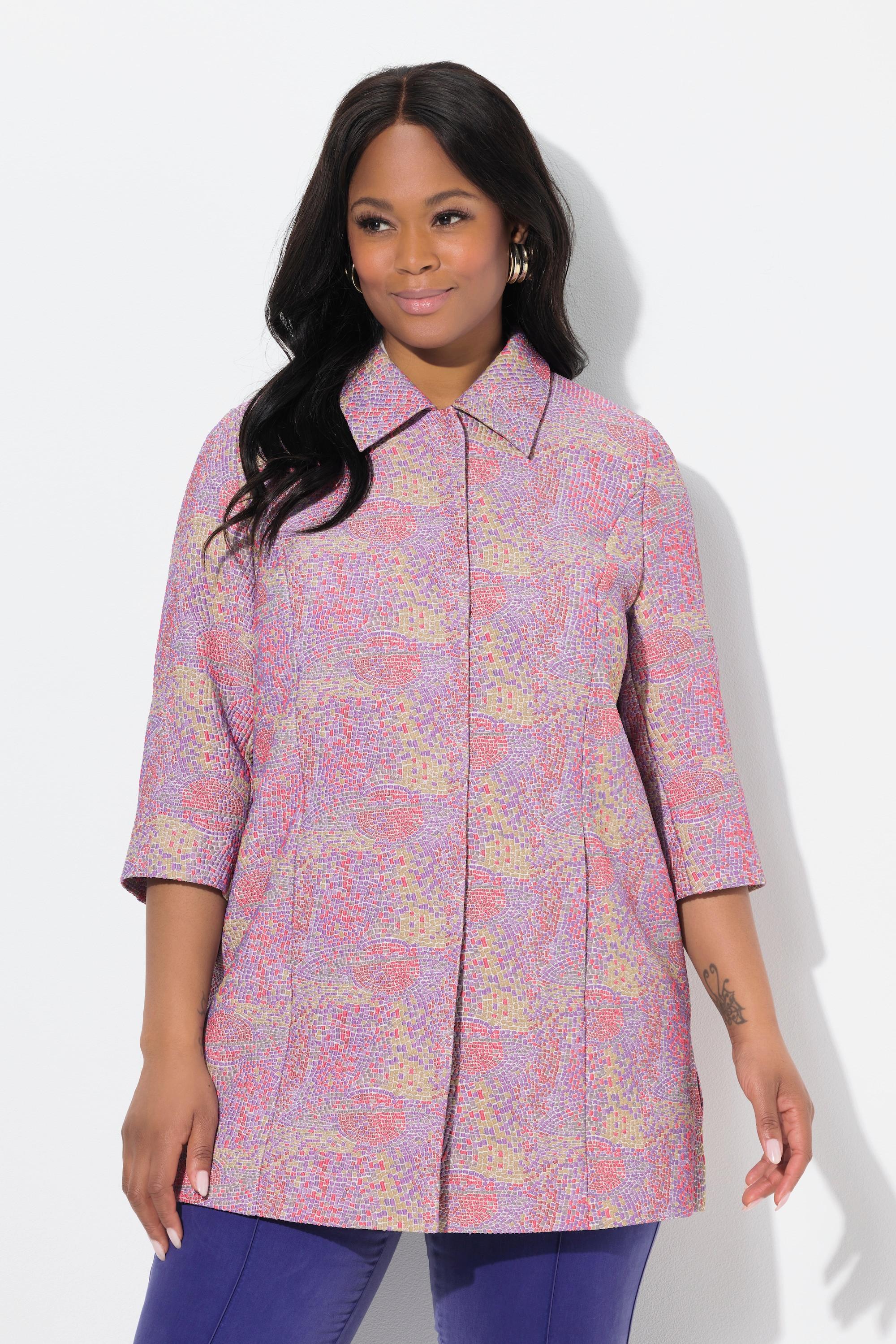 Ulla Popken Mosaik Design Hemdkragen 3/4 Arm Jacke  