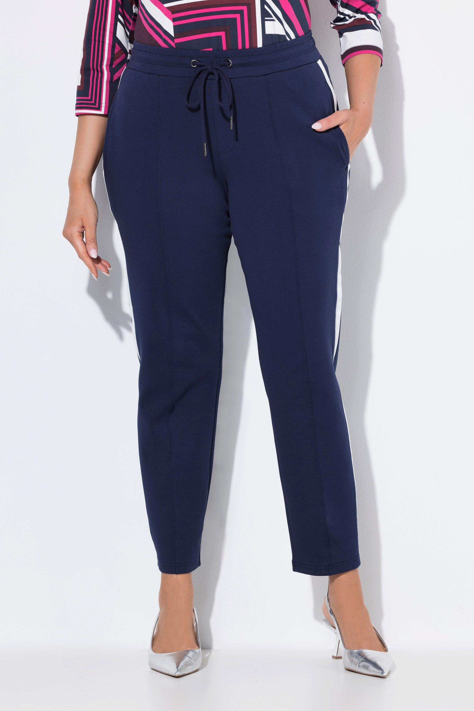 Ulla Popken Pantalon Punto Galon Rayures Jambe Carotte Taille Élastique  