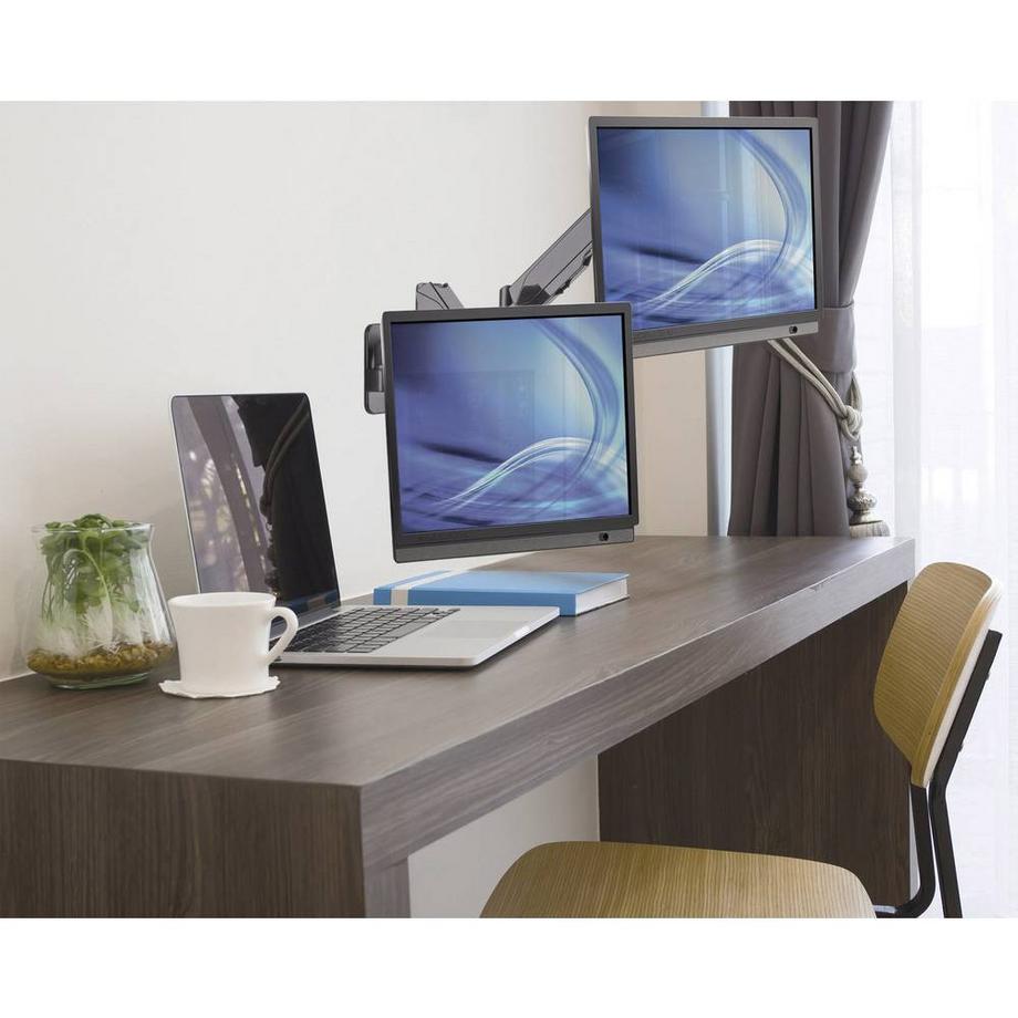 Manhattan  Support mural universel avec vérin à gaz pour deux moniteurs de deux bras de fixation avec vérin à 