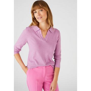 Pull col polo ouvert en V, fine maille Thermolactyl, détails brillants en finition.