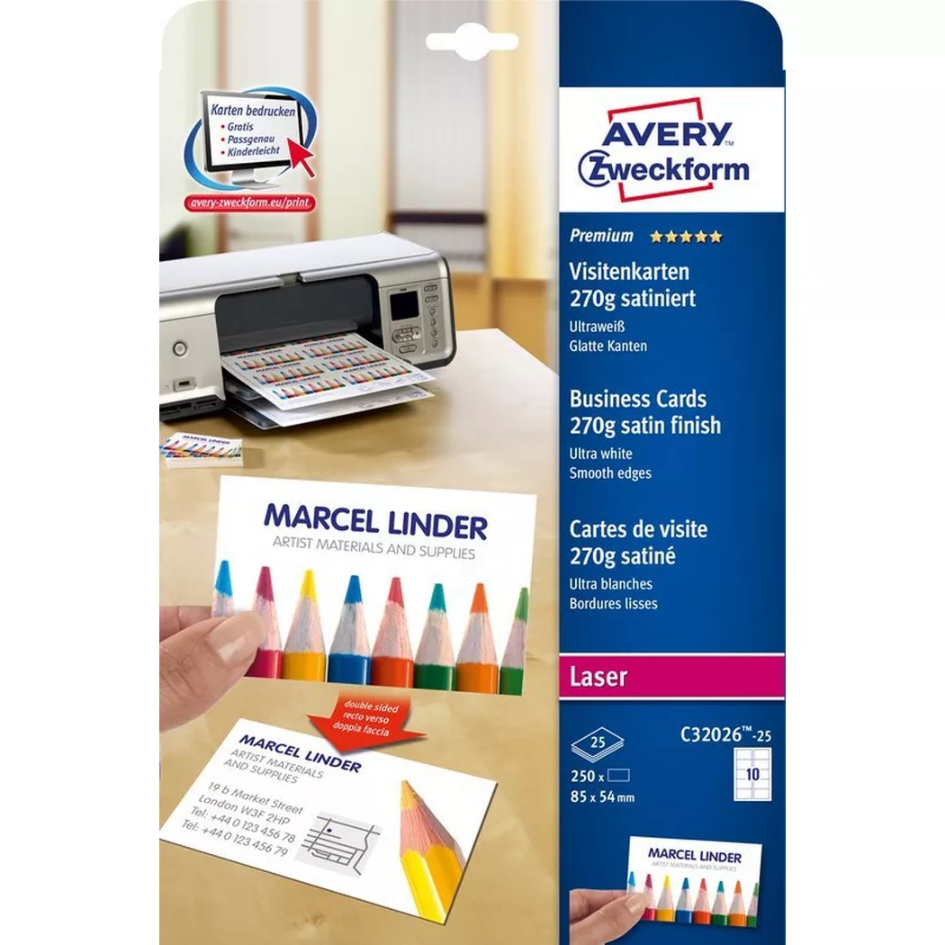Avery C32026-25 business card Laser/Inkjet Cardboard White 25 pc(s)
