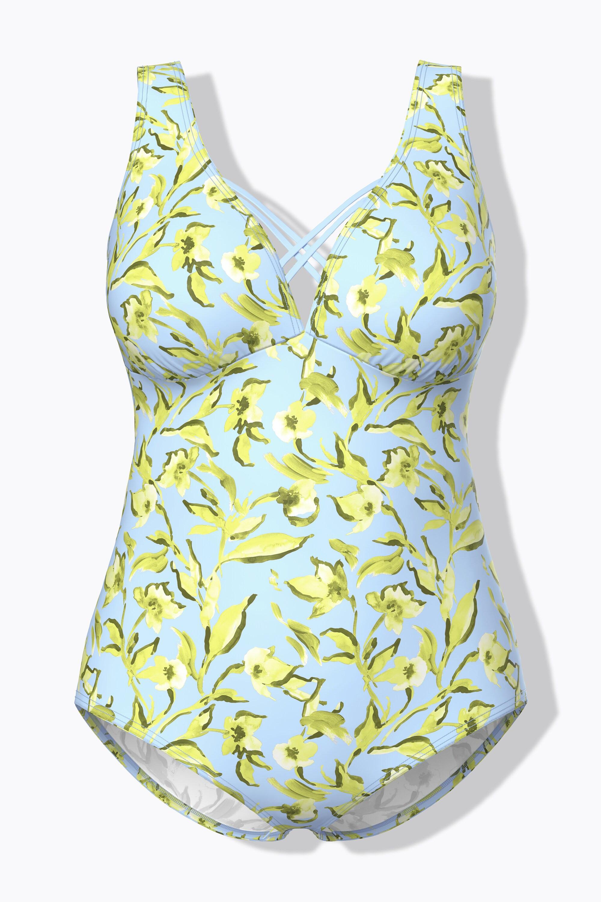 Ulla Popken Maillot de bain Fleurs Bonnets Souples Cordons Décoratifs  