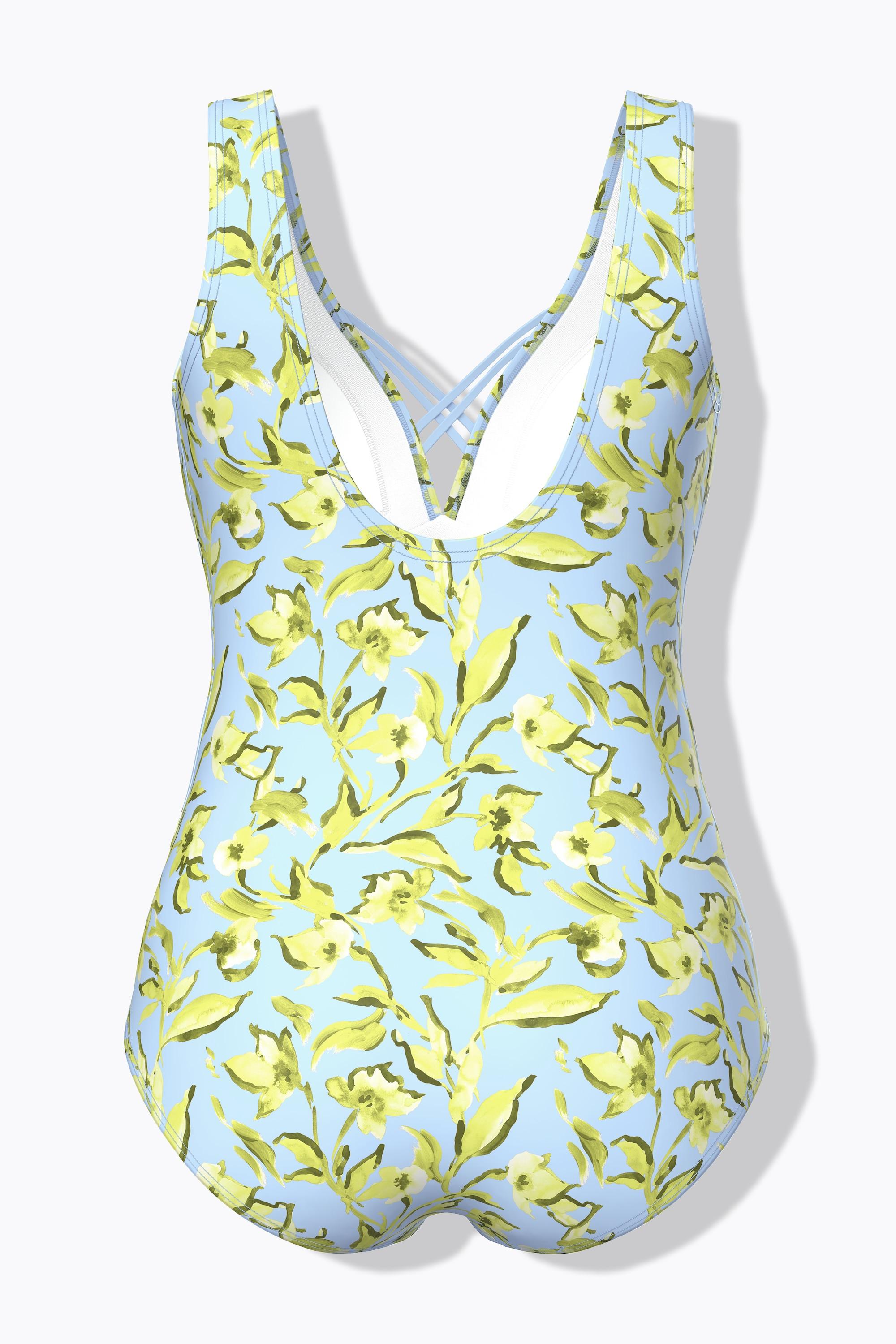 Ulla Popken Maillot de bain Fleurs Bonnets Souples Cordons Décoratifs  