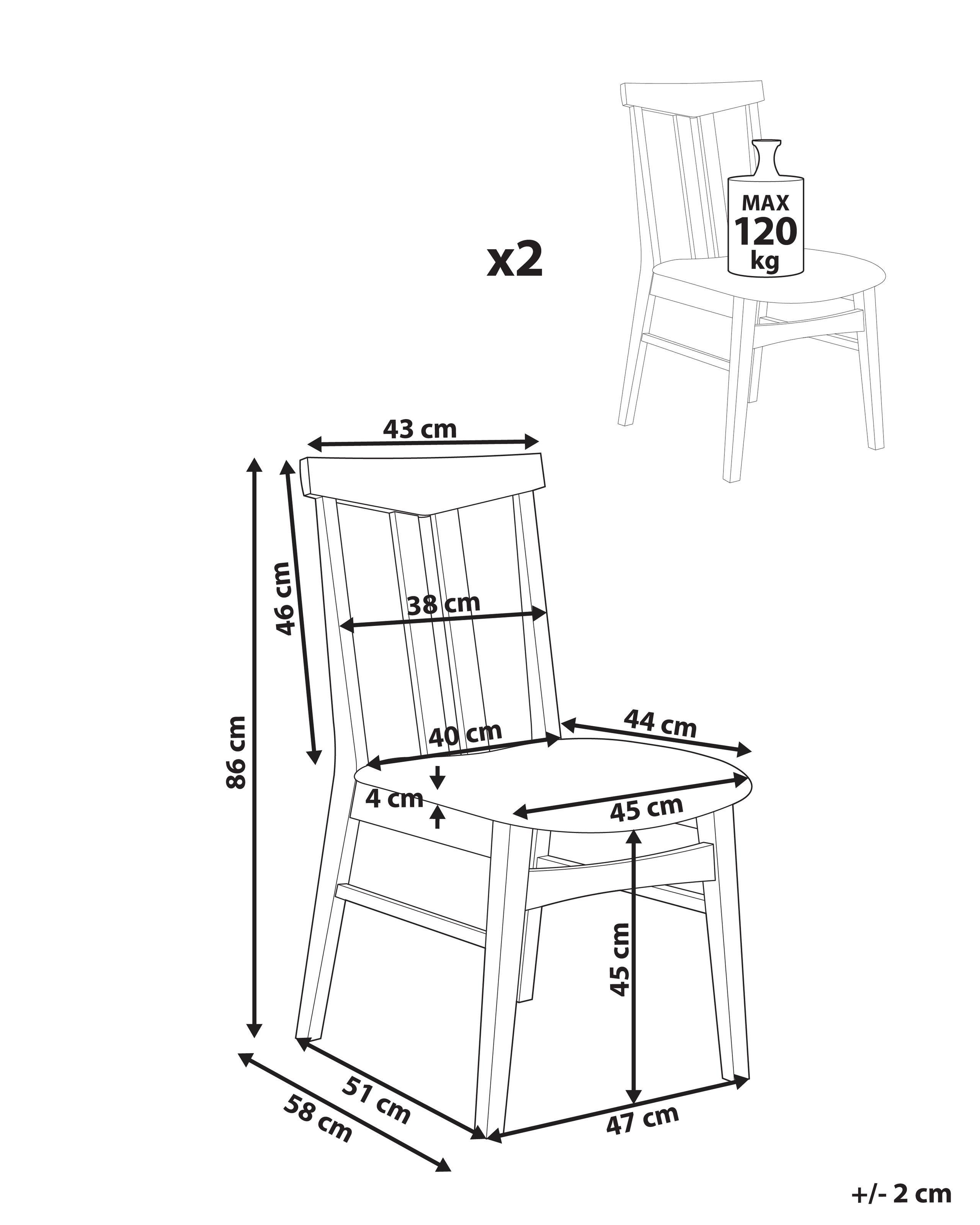 Beliani Lot de 2 chaises de salle à manger en Bois d'hévéa Rétro AVALON  