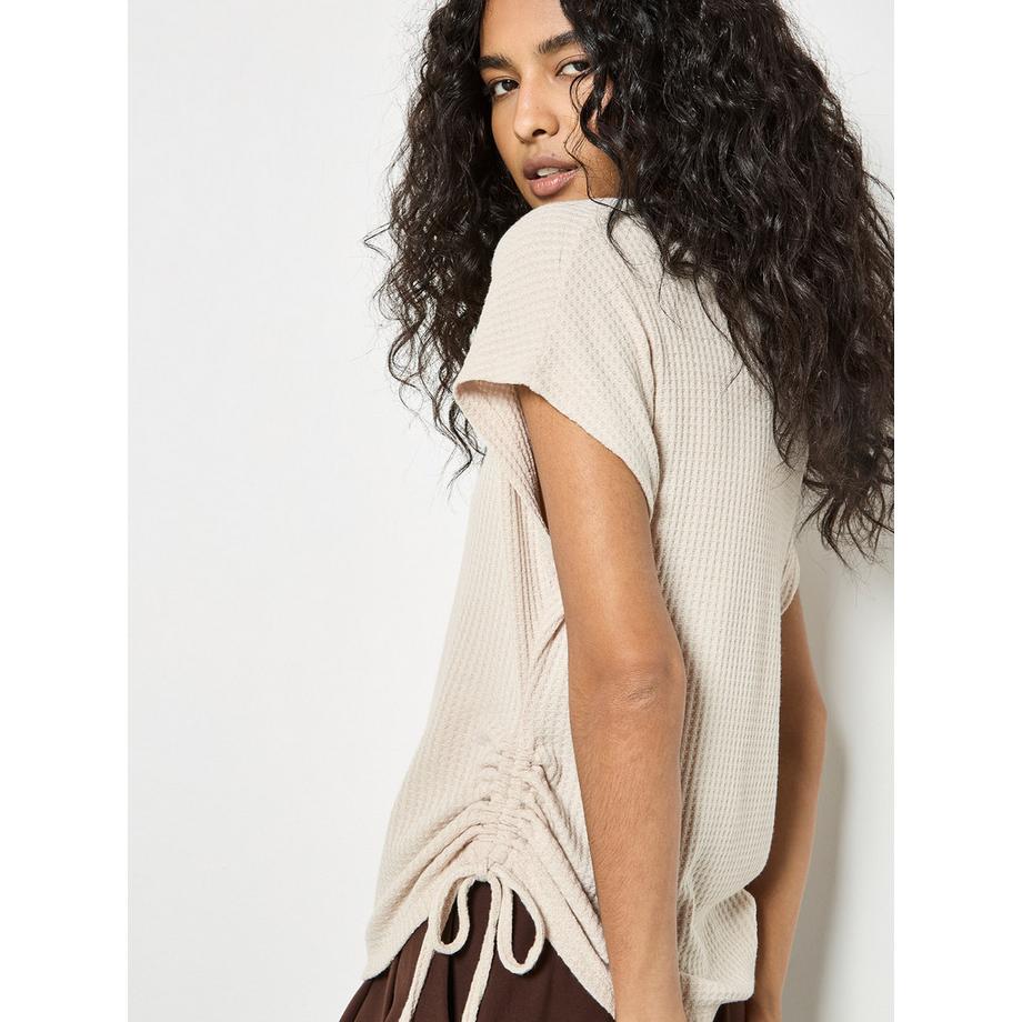 APRICOT T-shirt froncé en maille gaufrée  