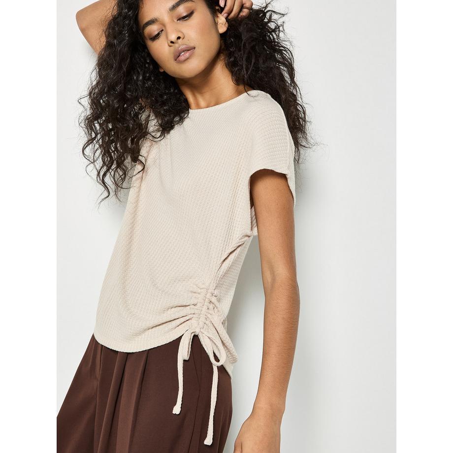 APRICOT T-shirt froncé en maille gaufrée  