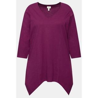 Ulla Popken  Shirt, Zipfelsaum, V-Ausschnitt, 3/4-Arm, Biobaumwolle 