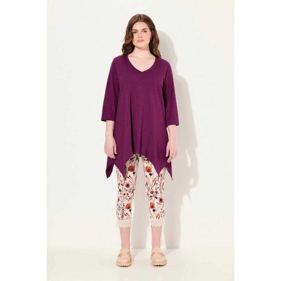 Ulla Popken Shirt Zipfelsaum V-Ausschnitt 3/4-Arm Biobaumwolle  