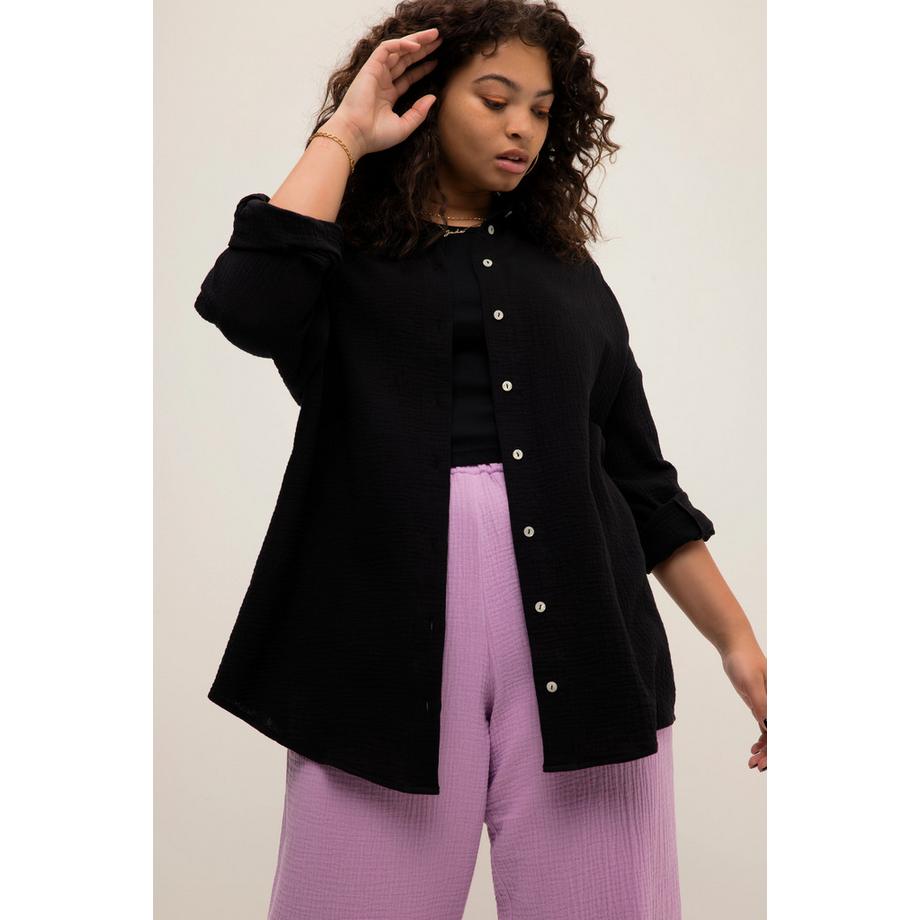 Studio Untold Musselin Oversized Hemdkragen Langarm Bluse  