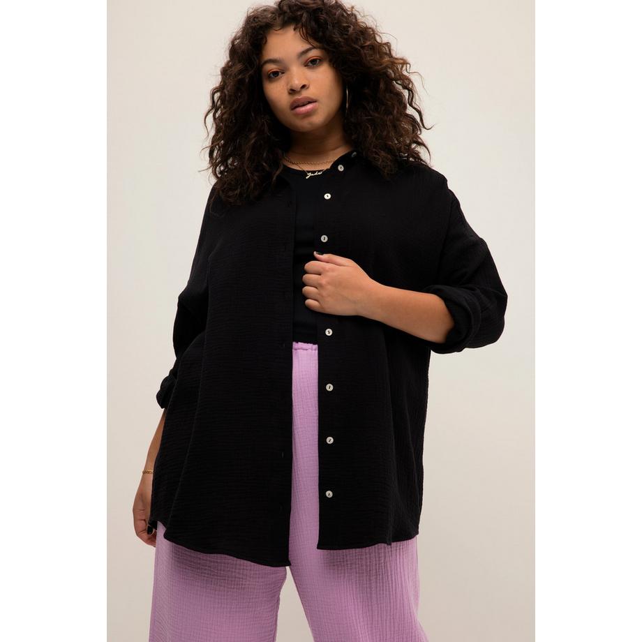 Studio Untold Musselin Oversized Hemdkragen Langarm Bluse  