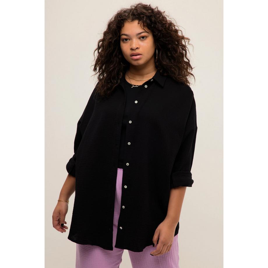 Studio Untold Musselin Oversized Hemdkragen Langarm Bluse  
