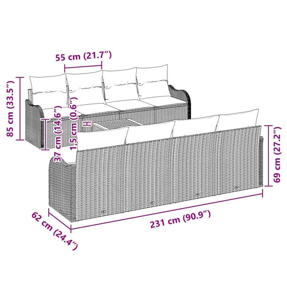 VidaXL Ensemble de canapé de jardin poly rattan  